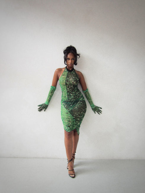 LIMITED EDITION OKRA MESH SLIP MIDI